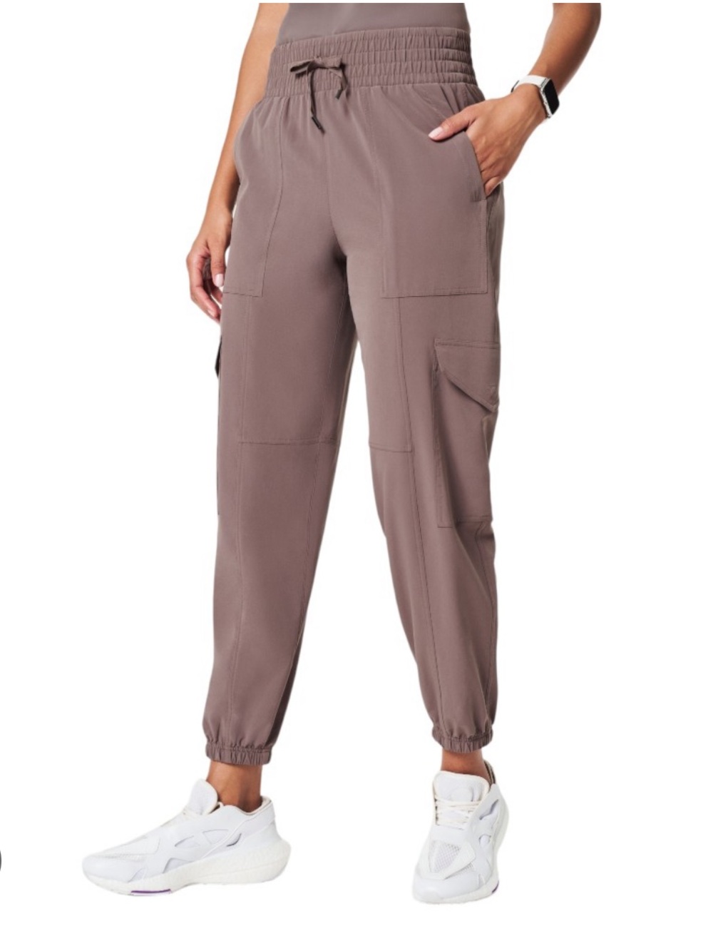 Spanx Sz L Casual Fridays Cargo Jogger Pants Smoke Taupe Athleisure Travel.